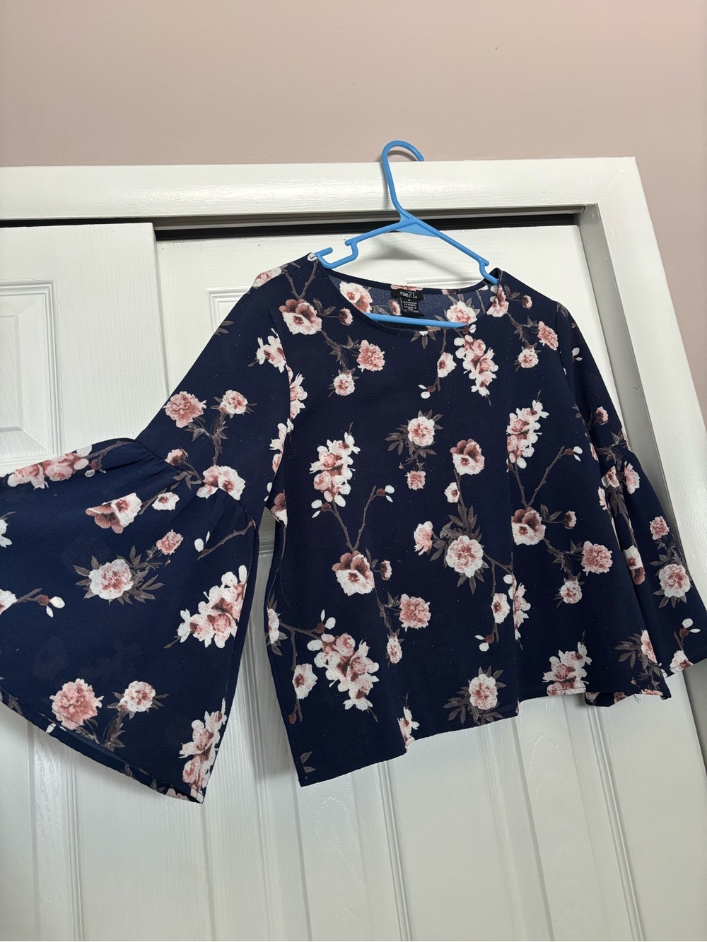 Rue21 Navy Floral Bell Sleeve Blouse